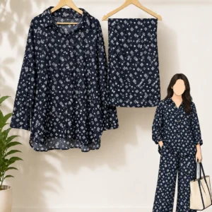 2 Piece Co-Ord Set – Blue Geometric-Printed Set