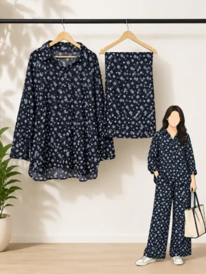 2 Piece Co-Ord Set – Blue Geometric-Printed Set