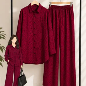 2 Piece Co-Ord Set – Maroon Fine-Pattern Printed Set