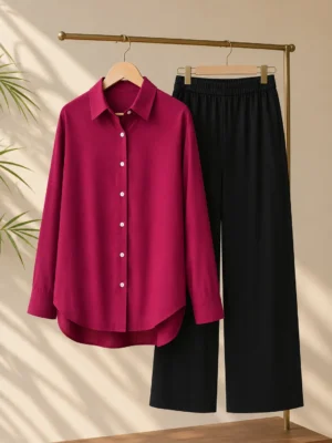 2 Piece Co-Ord Set – Magenta & Black