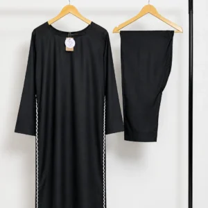 2 Piece Summer Minimal Embroidered Dress - Black