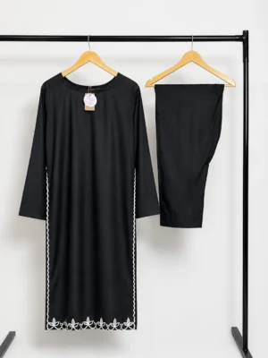 2 Piece Summer Minimal Embroidered Dress - Black