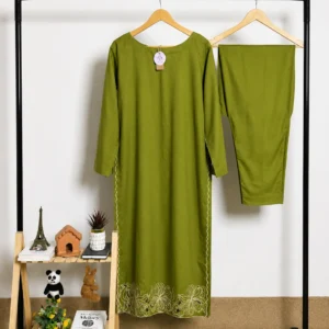 2 Piece Summer Minimal Embroidered Dress - Green