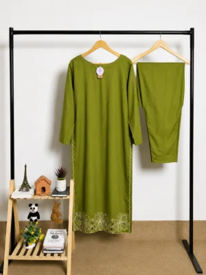 2 Piece Summer Minimal Embroidered Dress - Green