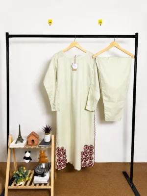 2 Piece Summer Minimal Embroidered Dress - White